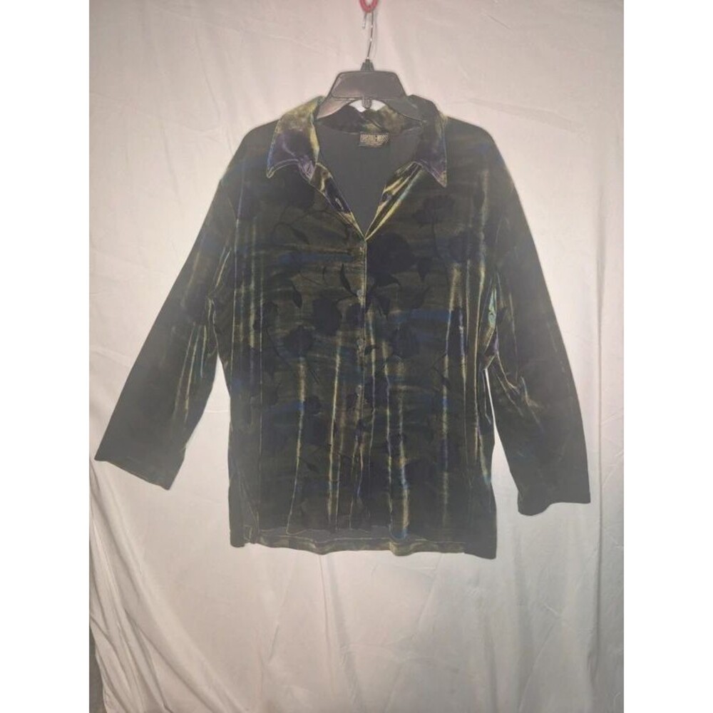 Vintage Marshall Rousso Las Vegas Burnout Velvet Floral Button-Down Shirt